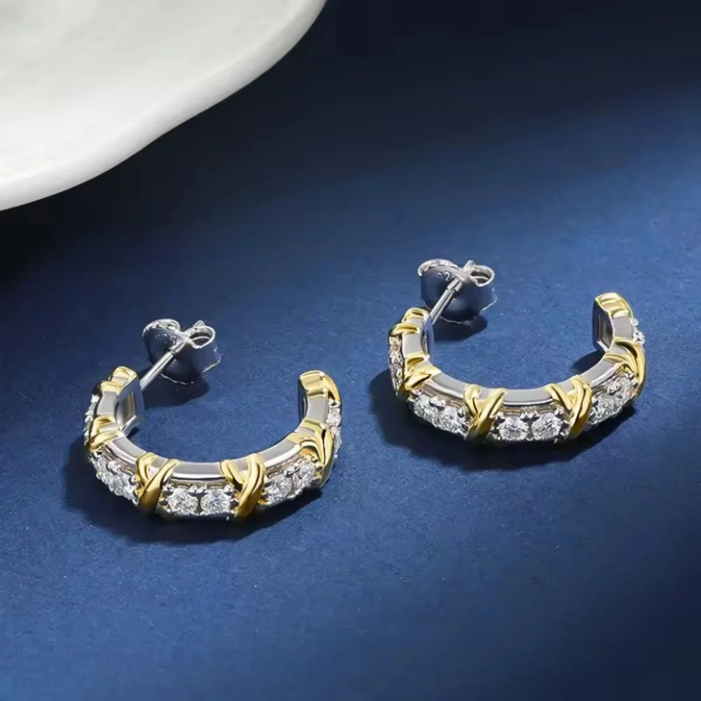 - Tiffany Style-Gold and Silver Hoop Earrings